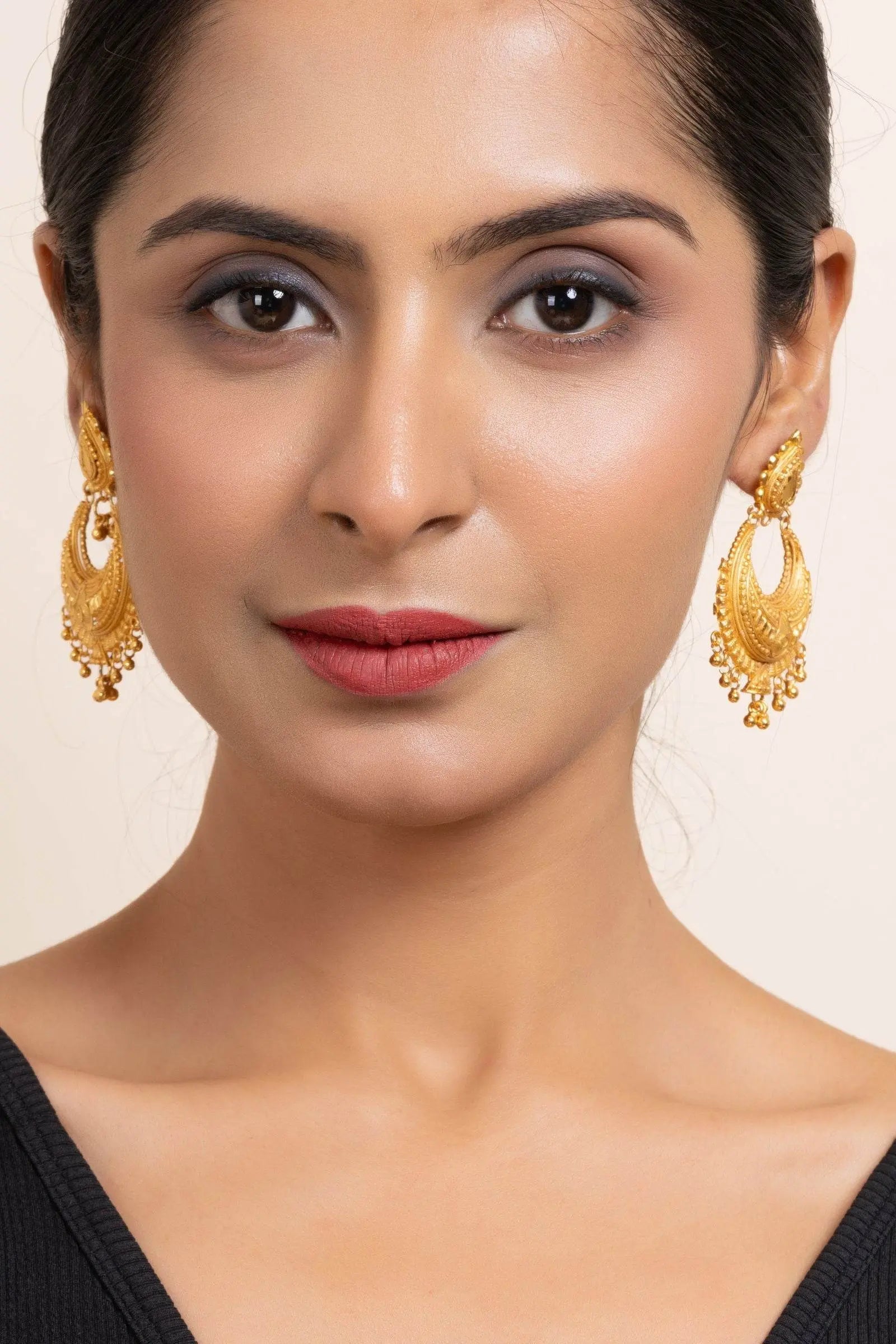 Gold Plated Chandbali Earrings with Drop Design, Copper Jewelry for All Occasions - Lookandadorn.com