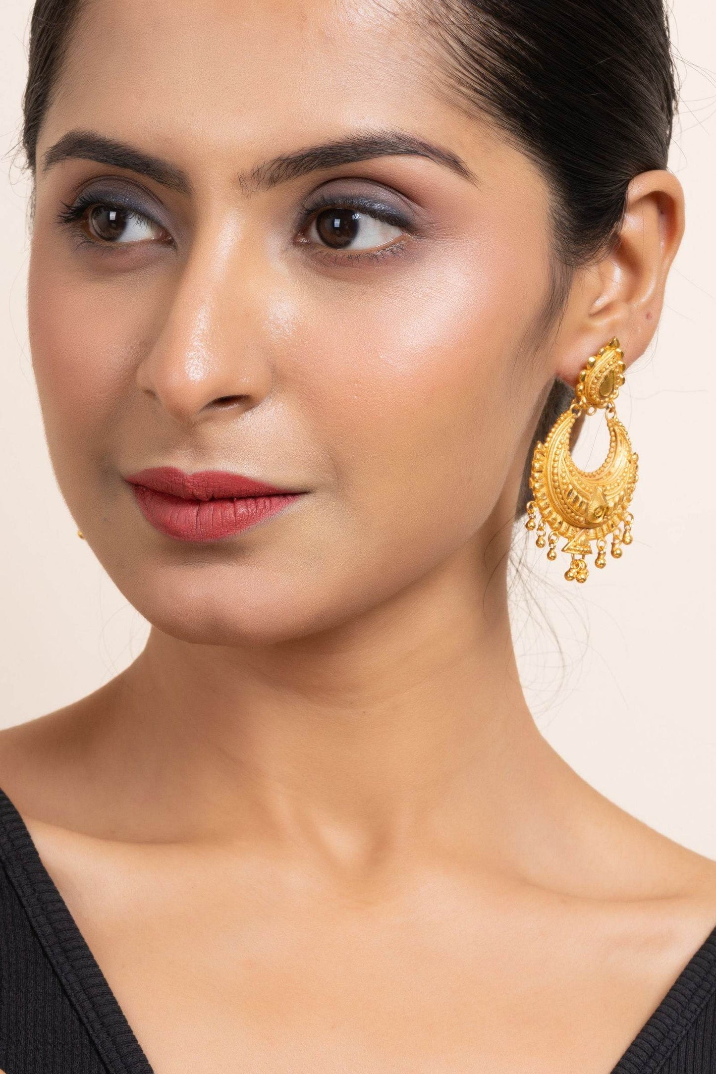 Gold Plated Chandbali Earrings with Drop Design, Copper Jewelry for All Occasions - Lookandadorn.com