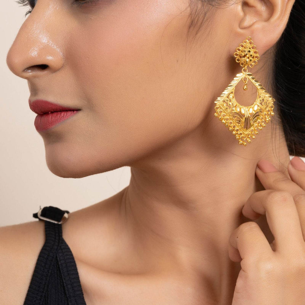 Gold Plated Cutwork Drop Stud Earrings - Exquisite Jewelry for Every Occasion - Lookandadorn.com