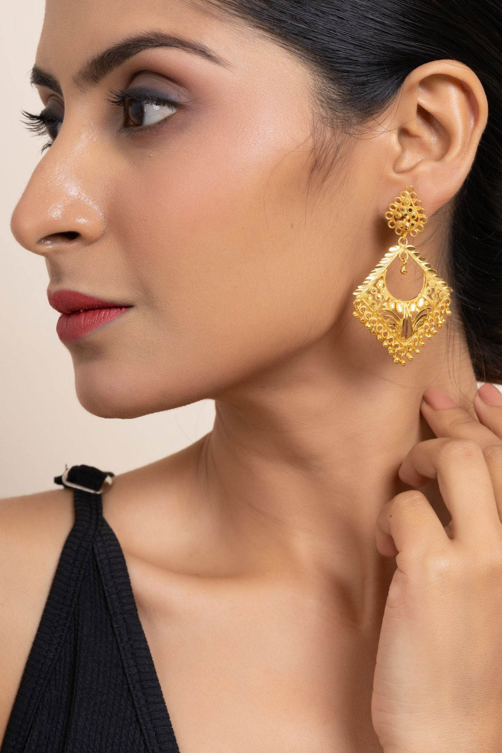 Gold Plated Cutwork Drop Stud Earrings - Exquisite Jewelry for Every Occasion - Lookandadorn.com