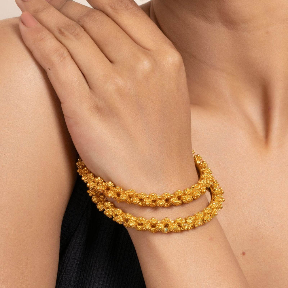 Gold Plated Floral Bangle Set of 2 – Exquisite Copper Jewelry for All Occasions - Lookandadorn.com