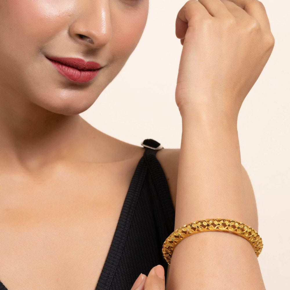 Gold Plated Floral Bangle with Intricate Design for All Occasions - Elegant Copper Jewelry - Lookandadorn.com