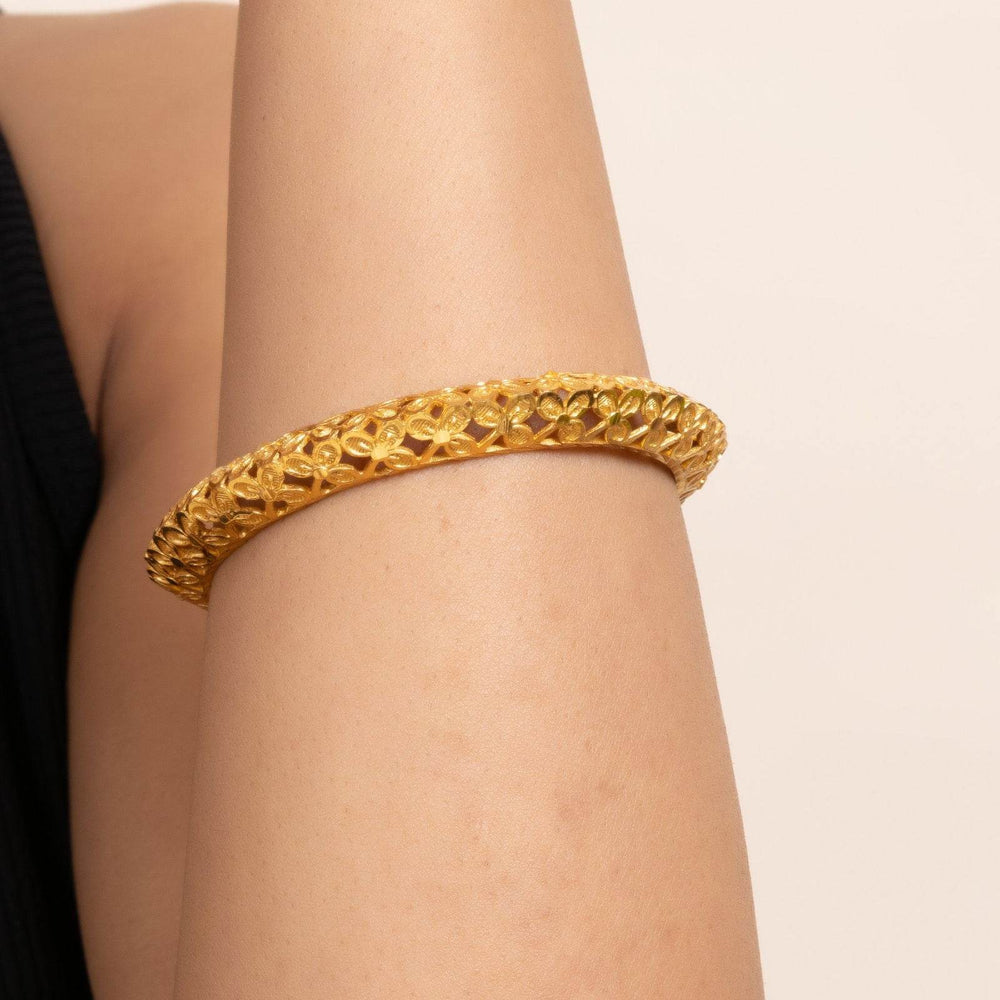 Gold Plated Floral Bangle with Intricate Design for All Occasions - Elegant Copper Jewelry - Lookandadorn.com