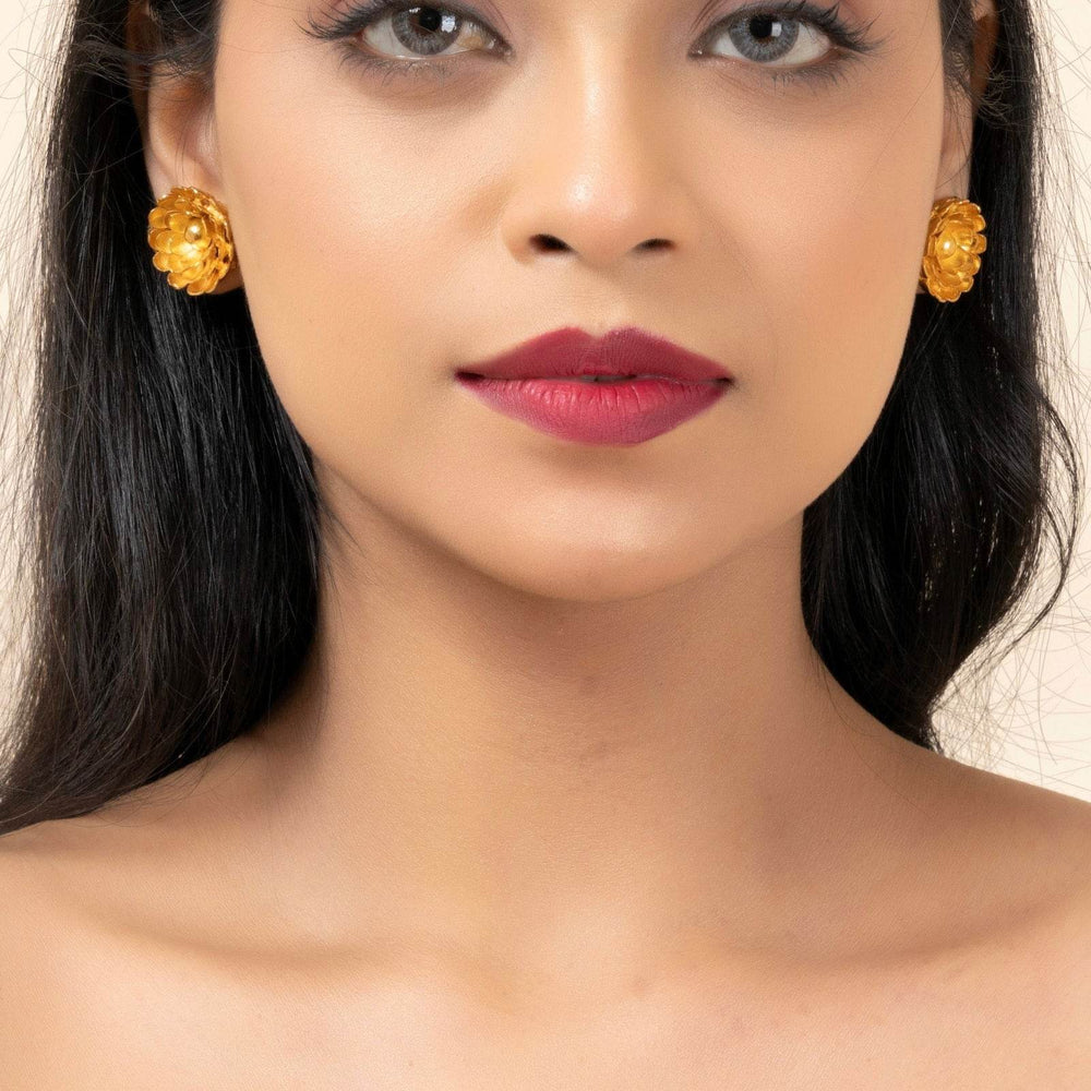 Gold Plated Floral Cutwork Stud Earrings - Exquisite Copper Jewelry for All Occasions - Lookandadorn.com