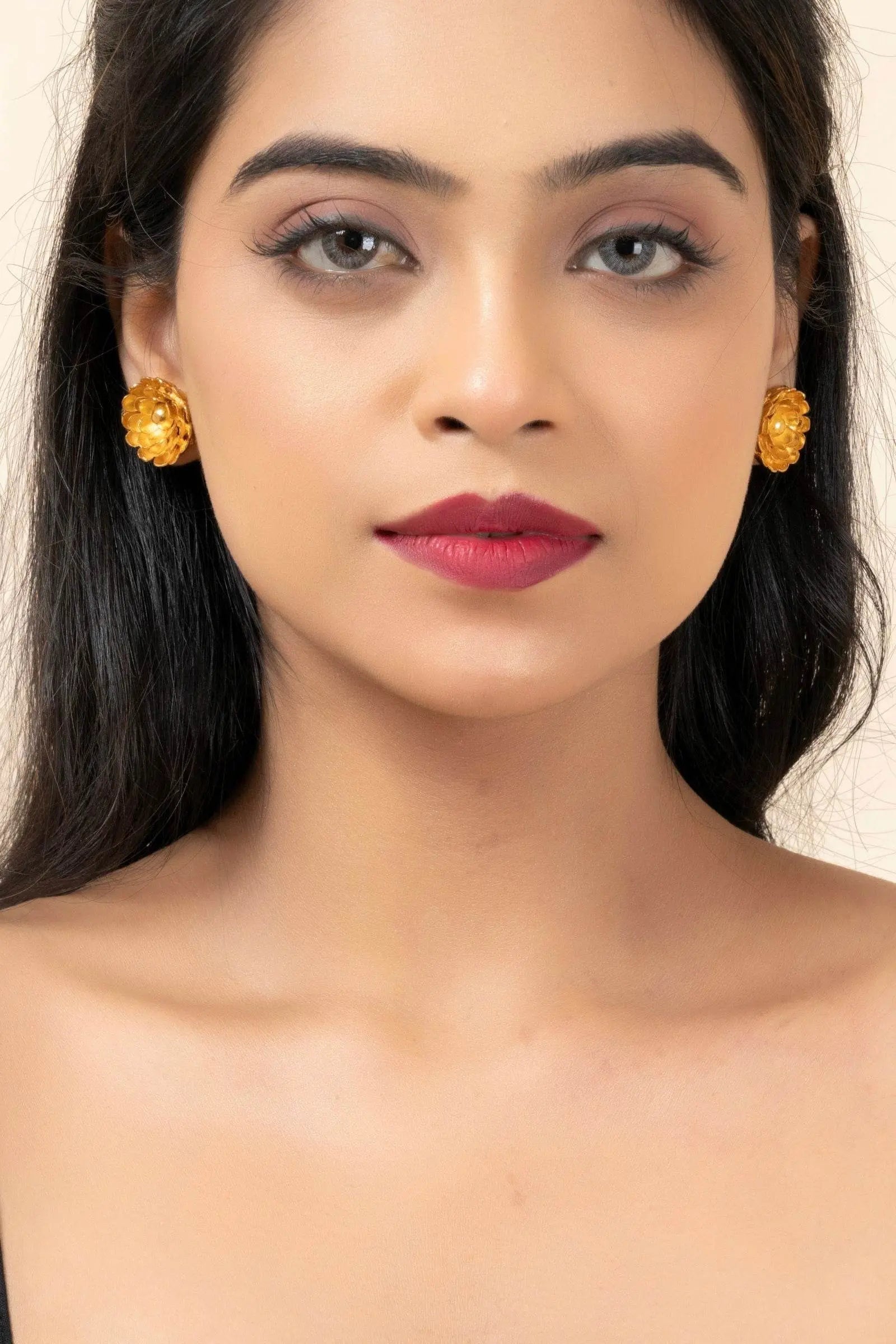 Gold Plated Floral Cutwork Stud Earrings - Exquisite Copper Jewelry for All Occasions - Lookandadorn.com