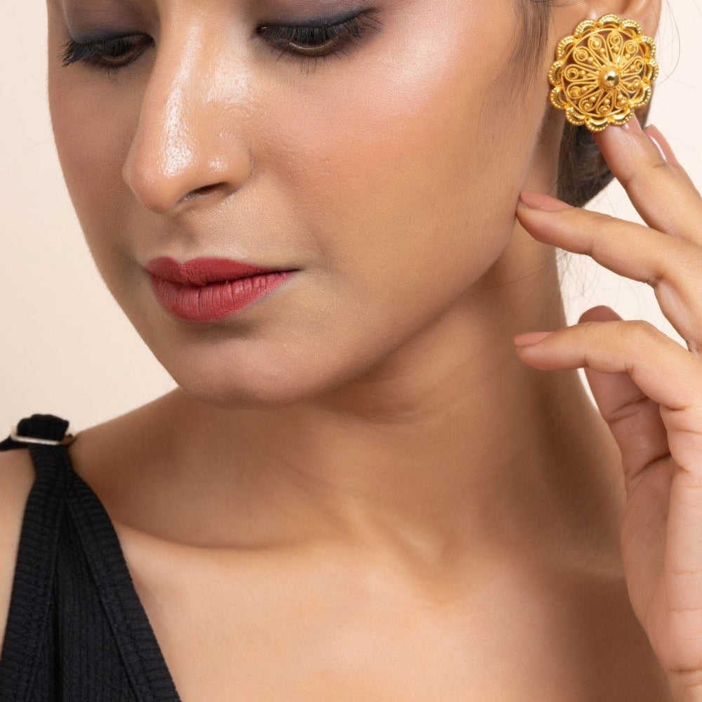 Gold Plated Floral Cutwork Stud Earrings - Exquisite Jewelry for All Occasions - Lookandadorn.com