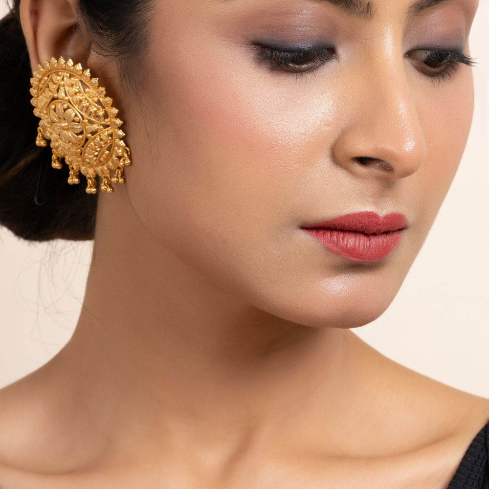 Gold Plated Jumbo Floral Stud Earrings - Luxurious Design, Copper, Non-Allergenic, Perfect for All Occasions - Lookandadorn.com