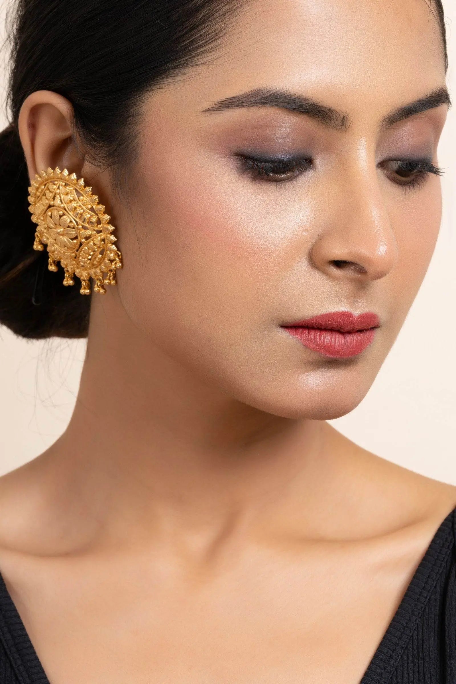 Gold Plated Jumbo Floral Stud Earrings - Luxurious Design, Copper, Non-Allergenic, Perfect for All Occasions - Lookandadorn.com
