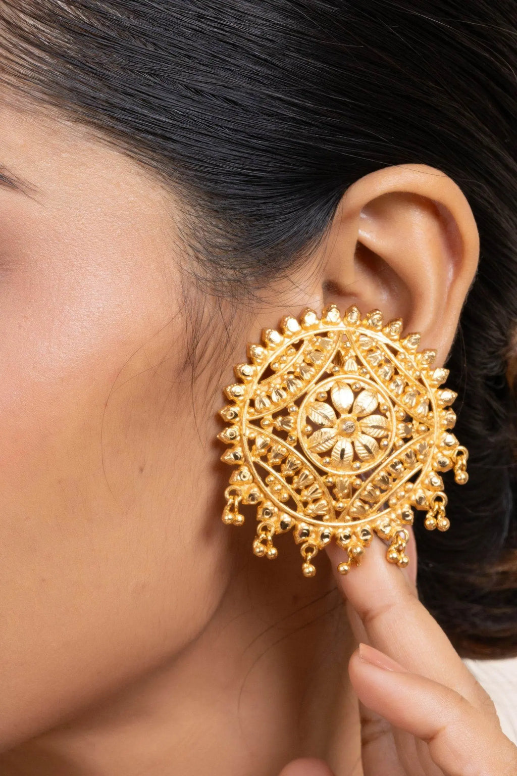 Gold Plated Jumbo Floral Stud Earrings - Luxurious Design, Copper, Non-Allergenic, Perfect for All Occasions - Lookandadorn.com