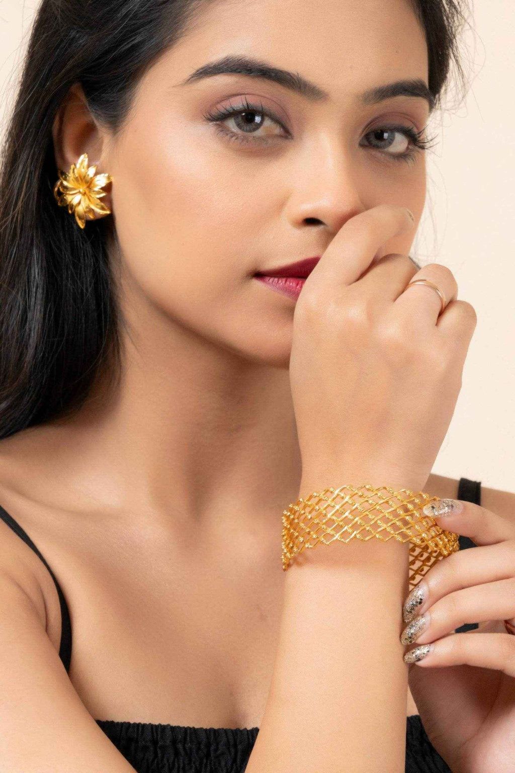 Gold Plated Kerala Style Zigzag Chur Bangle - Copper Elegance for All Occasions - Lookandadorn.com
