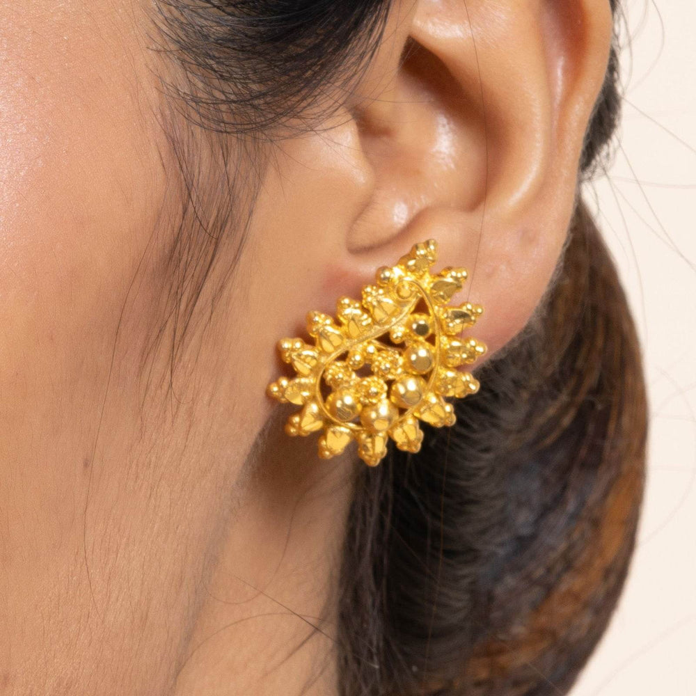 Gold Plated Mango Motif Stud Earrings - Copper, Elegant Jewelry for All Occasions - Lookandadorn.com