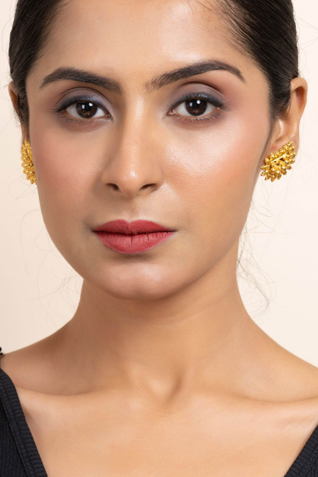 Gold Plated Mango Motif Stud Earrings - Copper, Elegant Jewelry for All Occasions - Lookandadorn.com