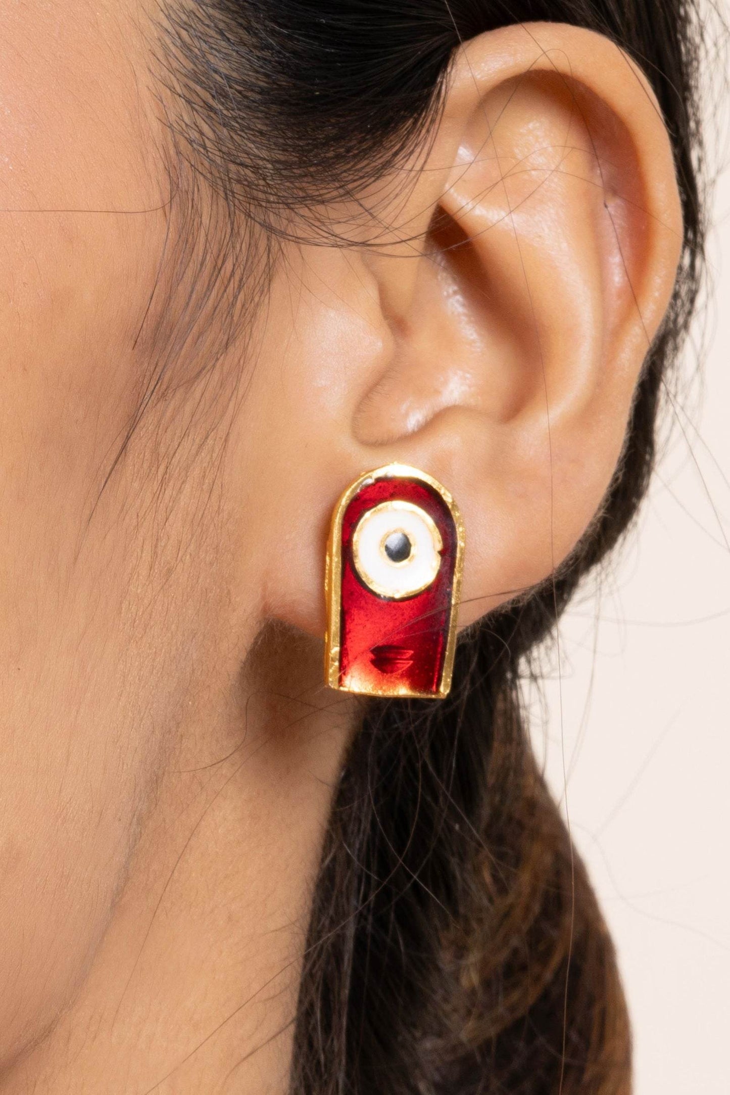 Gold Plated Meenakari Round Jagannath Pendant Necklace with Matching Earrings & Red Tussle Jewelry Set - Lookandadorn.com