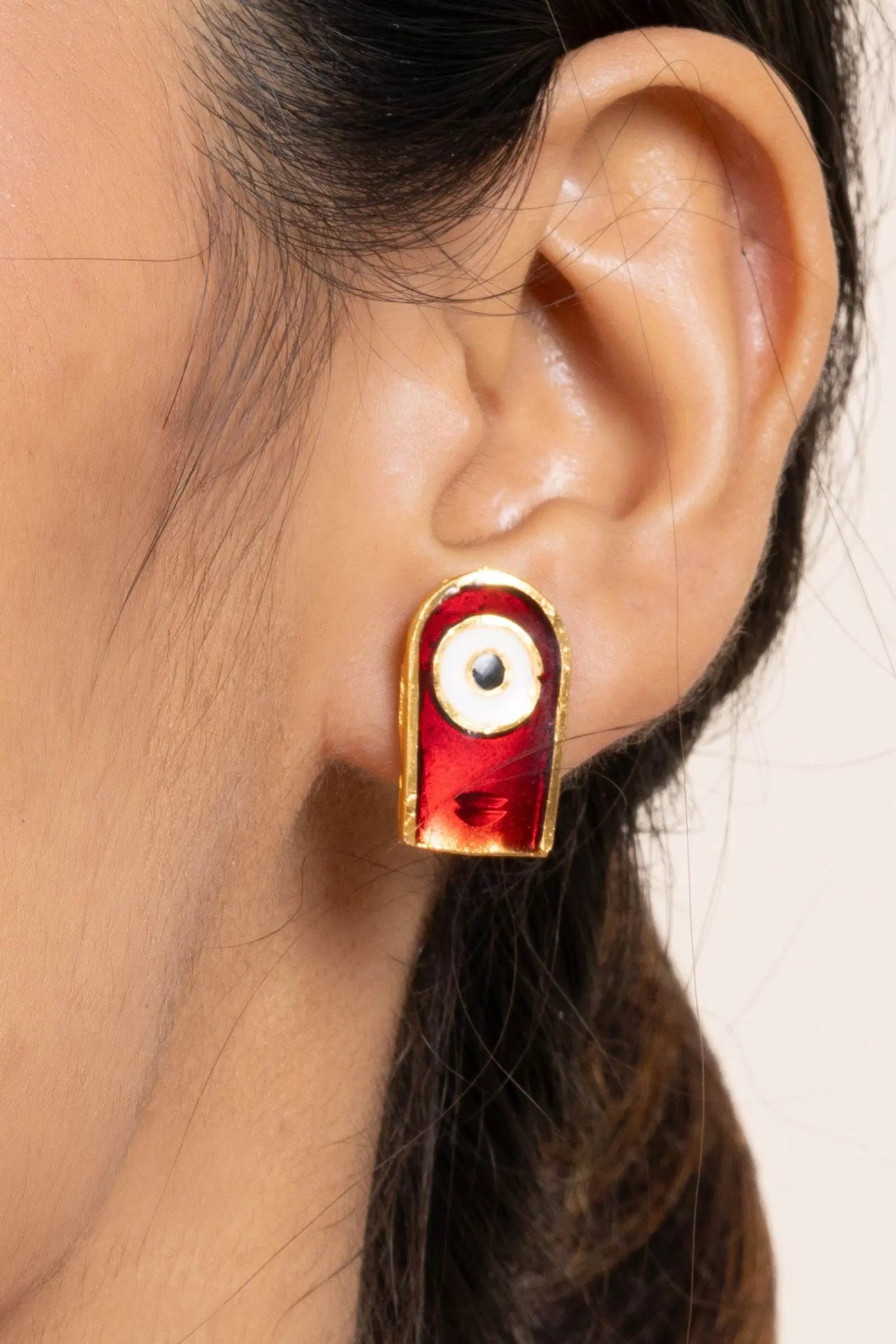 Gold Plated Meenakari Round Jagannath Pendant Necklace with Matching Earrings & Red Tussle Jewelry Set - Lookandadorn.com