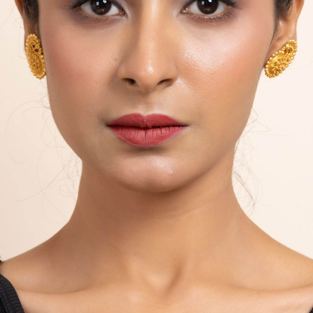 Gold Plated Paisley Stud Earrings – Exquisite Copper Jewelry for Timeless Elegance - Lookandadorn.com
