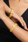 Gold Plated Set of 2 Thick Open Bangles - Luxurious, Handmade Copper, Non-Allergic, Versatile Jewelry - Lookandadorn.com