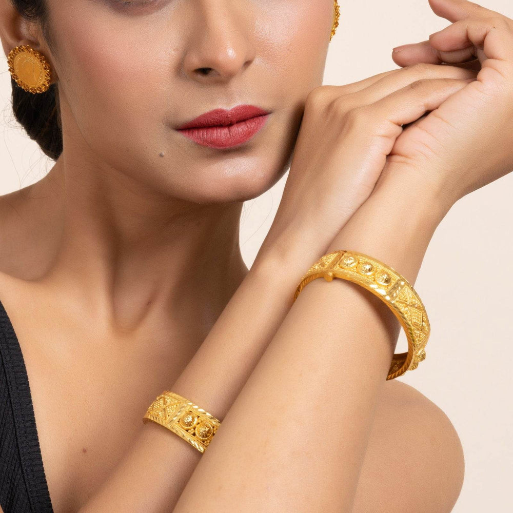 Gold Plated Set of 2 Thick Open Bangles - Luxurious, Handmade Copper, Non-Allergic, Versatile Jewelry - Lookandadorn.com
