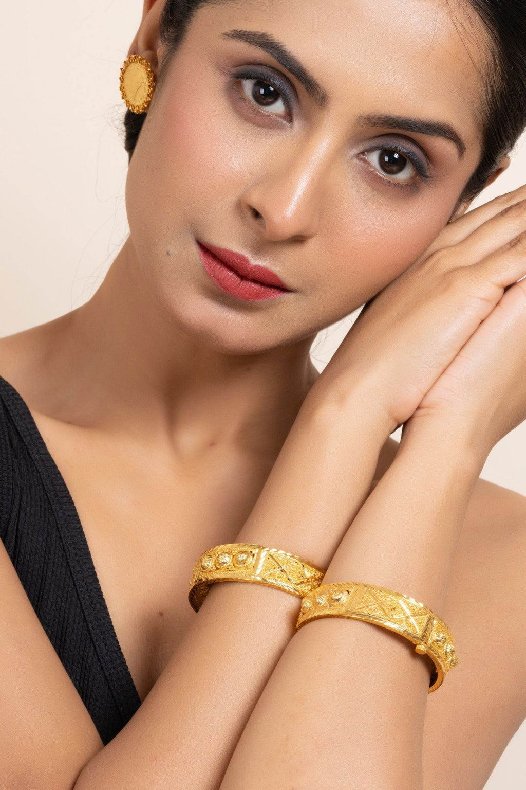 Gold Plated Set of 2 Thick Open Bangles - Luxurious, Handmade Copper, Non-Allergic, Versatile Jewelry - Lookandadorn.com