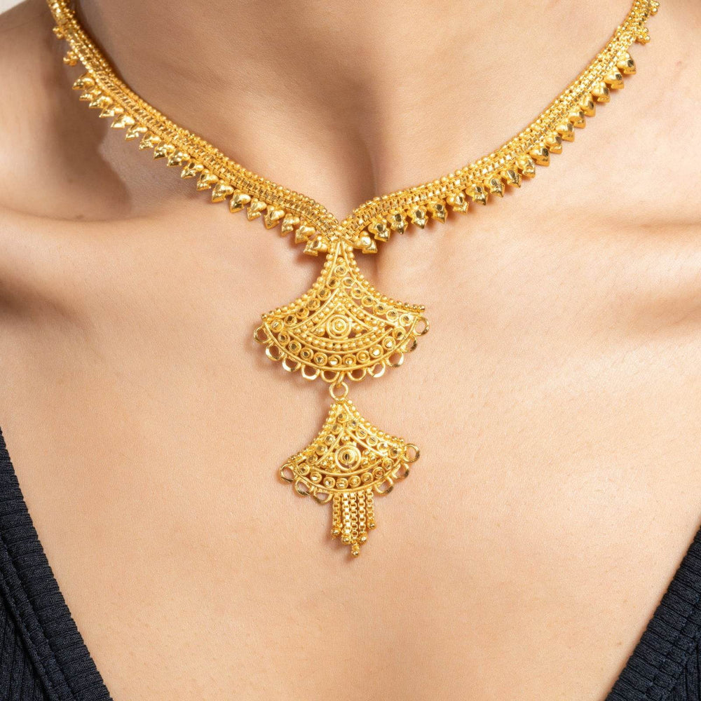Gold Plated Sleek Necklace with Matching Stud Earrings Jewelry Set - Jewelry for All Occasions - Lookandadorn.com