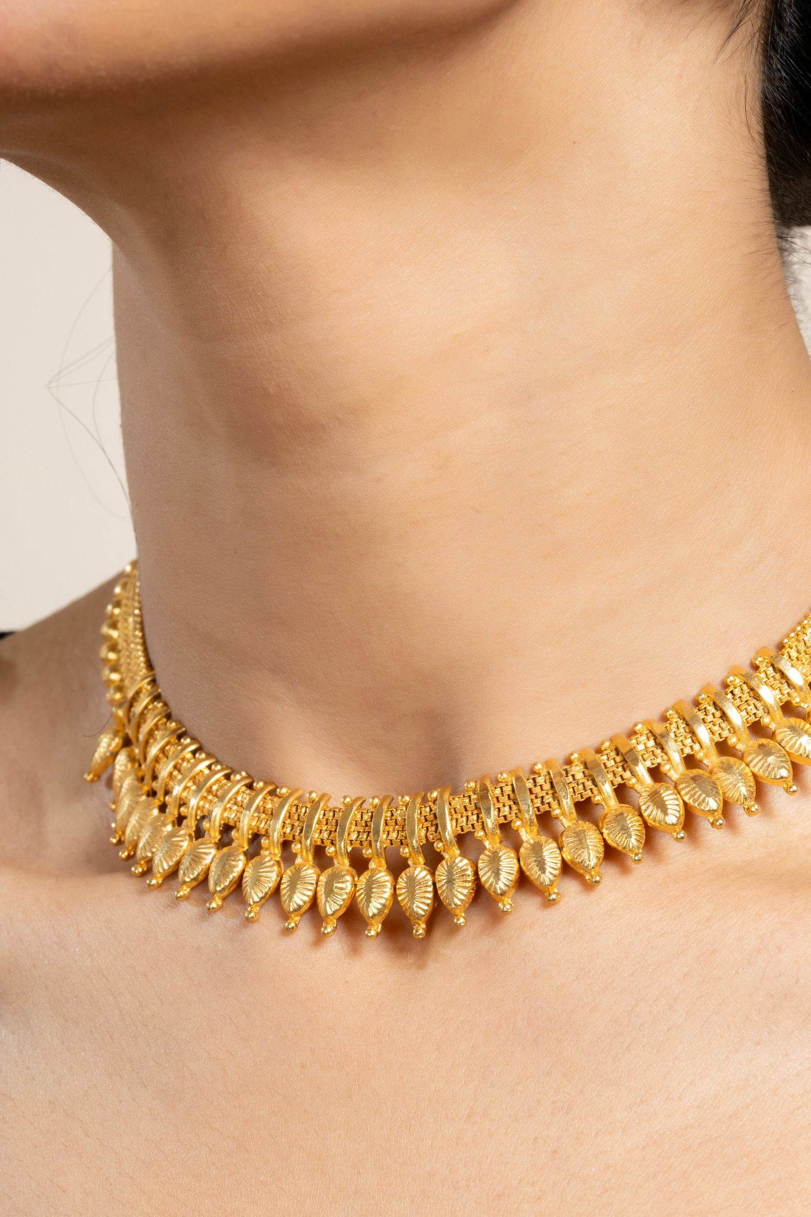 Gold Plated Leaf Necklace with Matching Stud Earrings Jewelry Set - Exquisite Jewelry - Lookandadorn.com