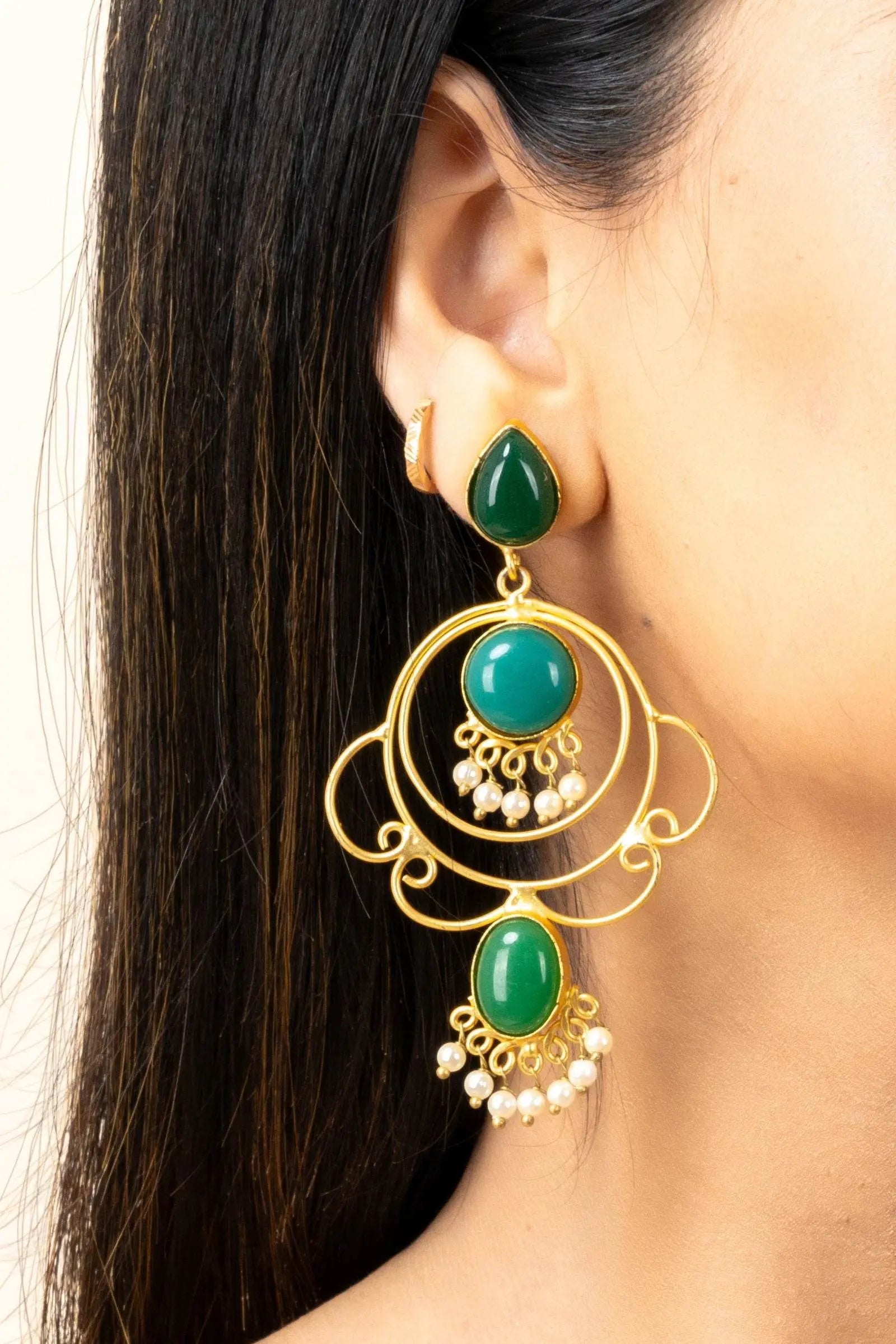 Golden Green Brass Stud Chandbali Earrings - Elegant Design for Versatile Fashion - Lookandadorn.com