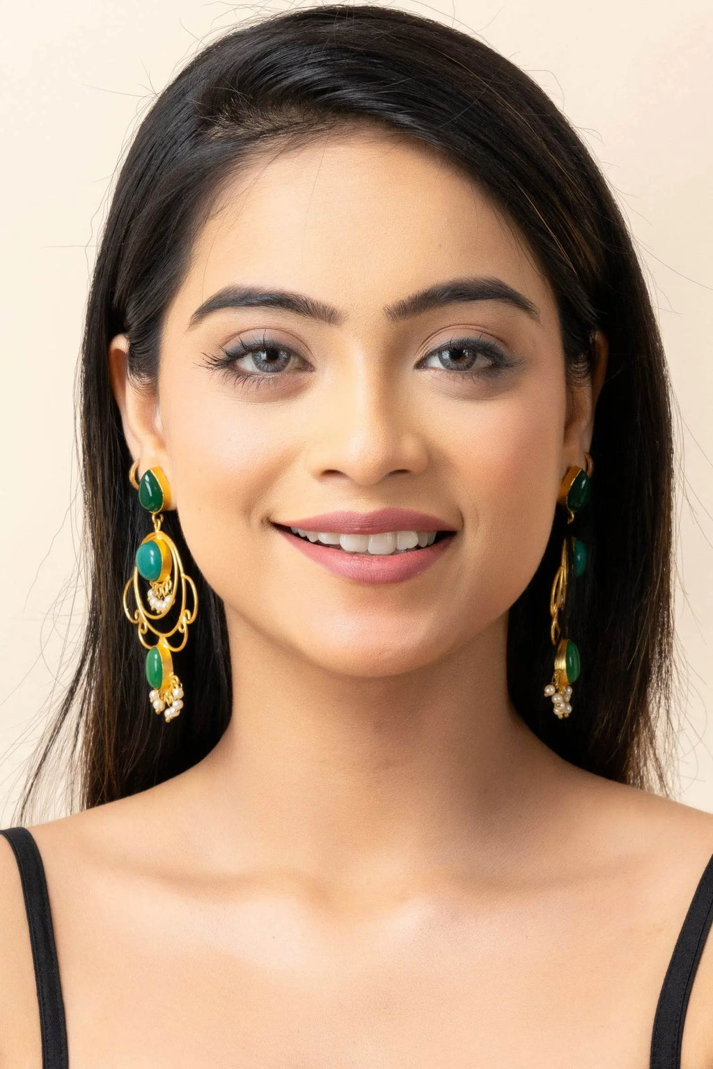 Golden Green Brass Stud Chandbali Earrings - Elegant Design for Versatile Fashion - Lookandadorn.com