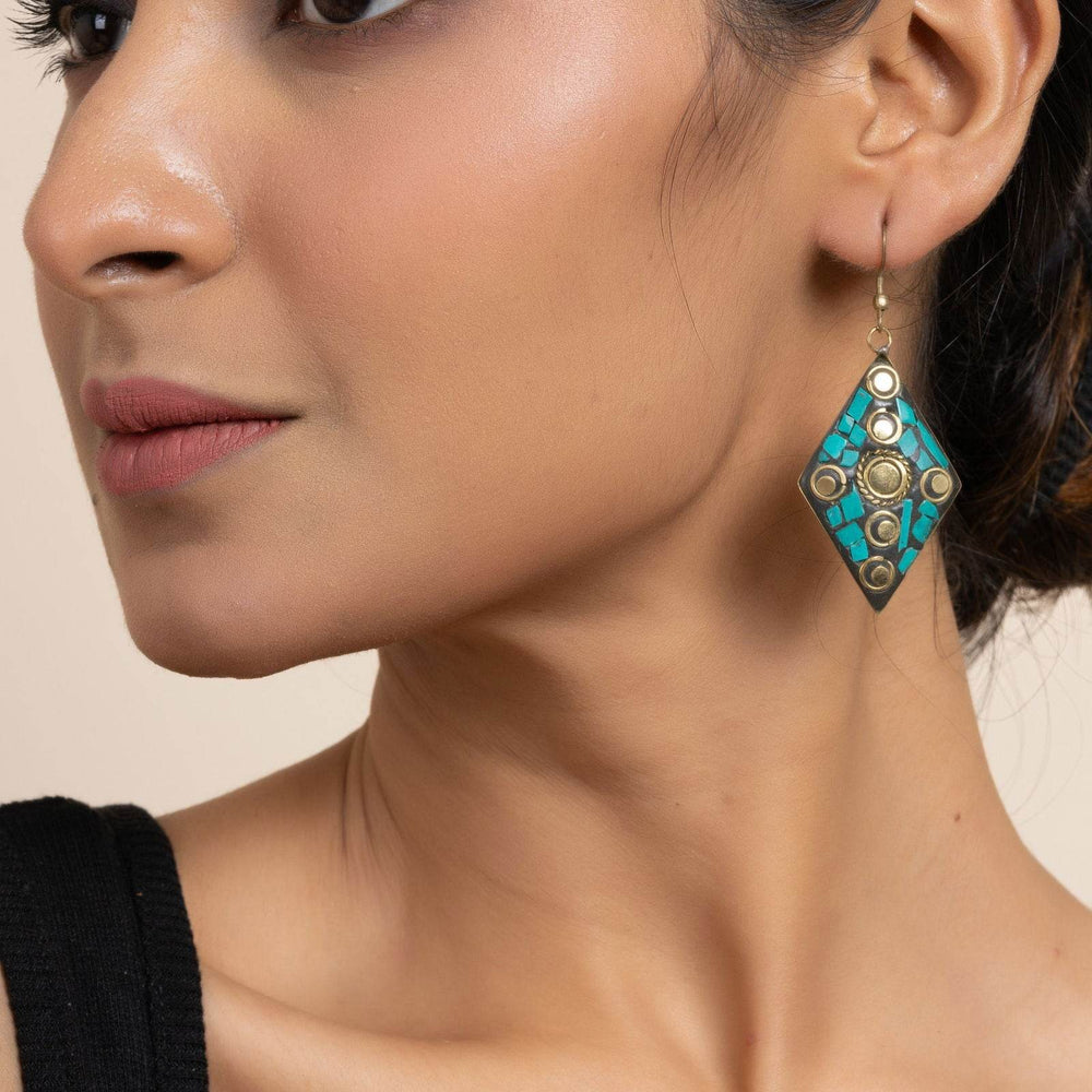 Golden Turquoise Black Tibetan Earrings - Luxe Intricate Design Statement Jewelry - Lookandadorn.com