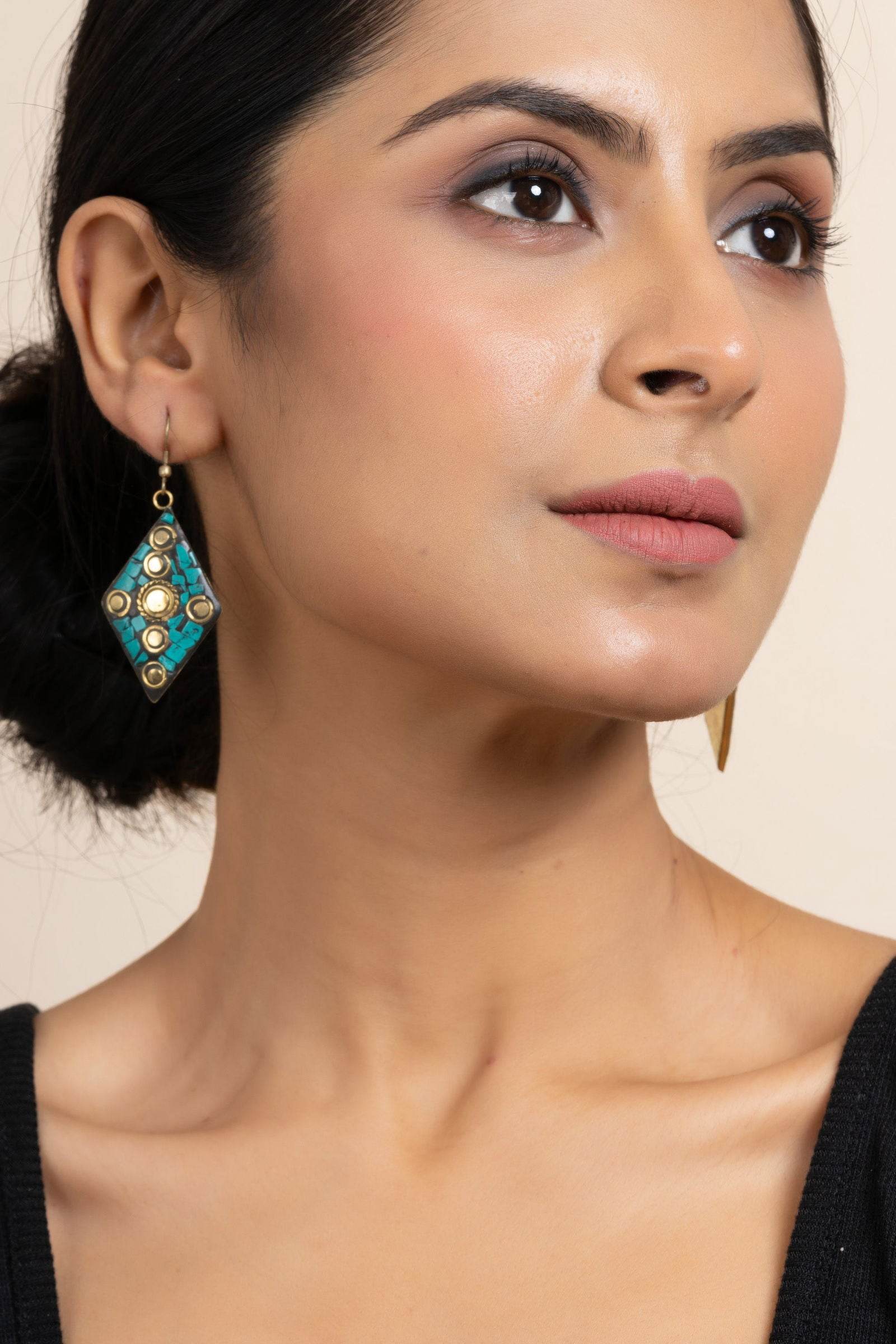 Golden Turquoise Black Tibetan Earrings - Luxe Intricate Design Statement Jewelry - Lookandadorn.com