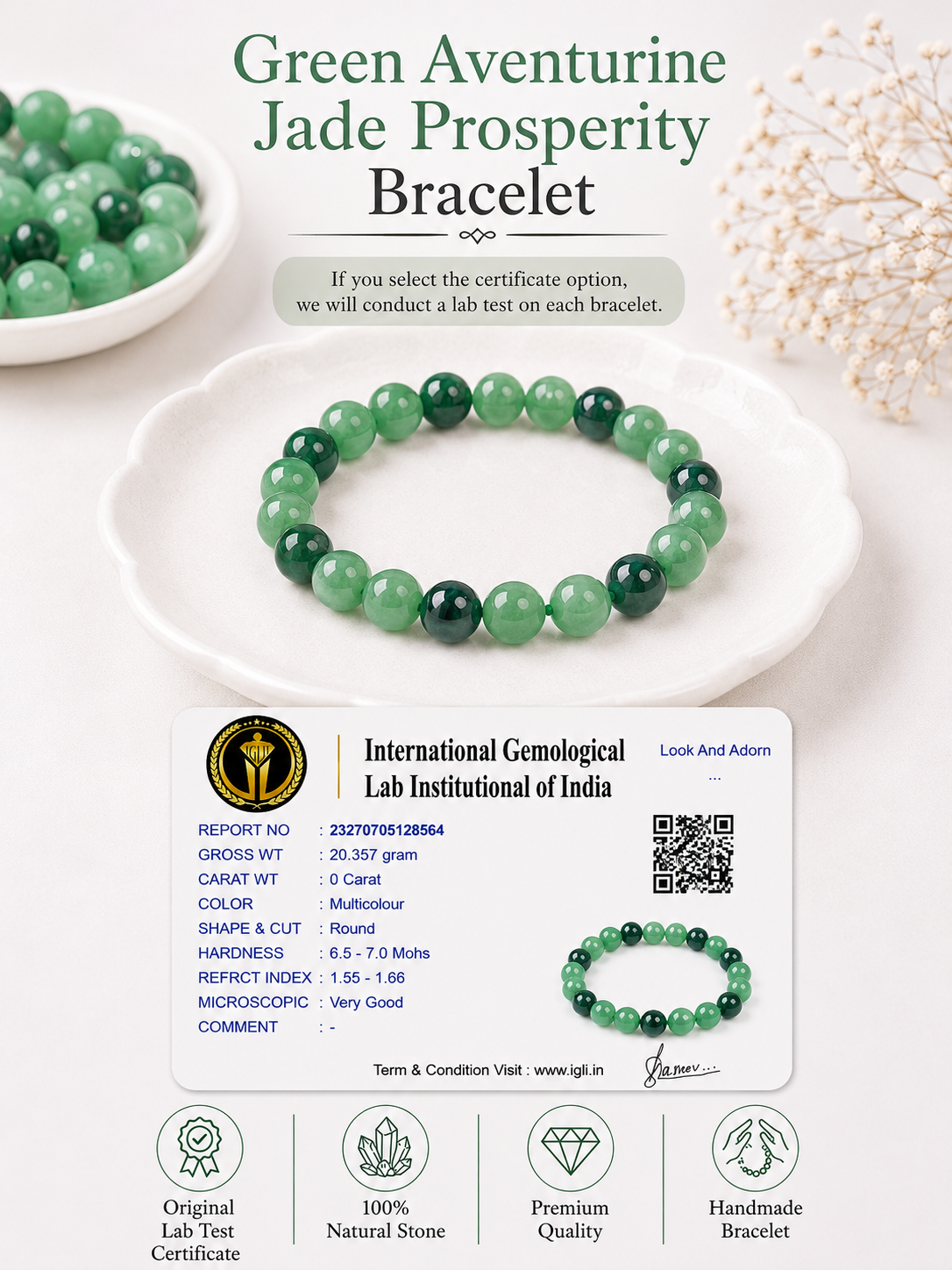Green Aventurine Jade Prosperity Bracelet LOOK AND ADORN - designed for you
