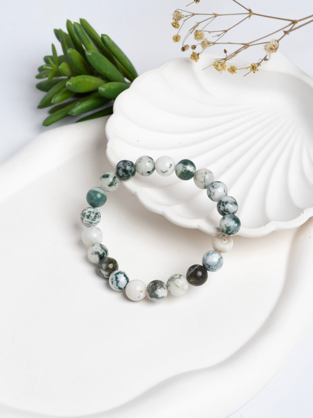 Green White Natural Moss Tree Agate | Premium AAA grade LOOK AND ADORN - designed for you