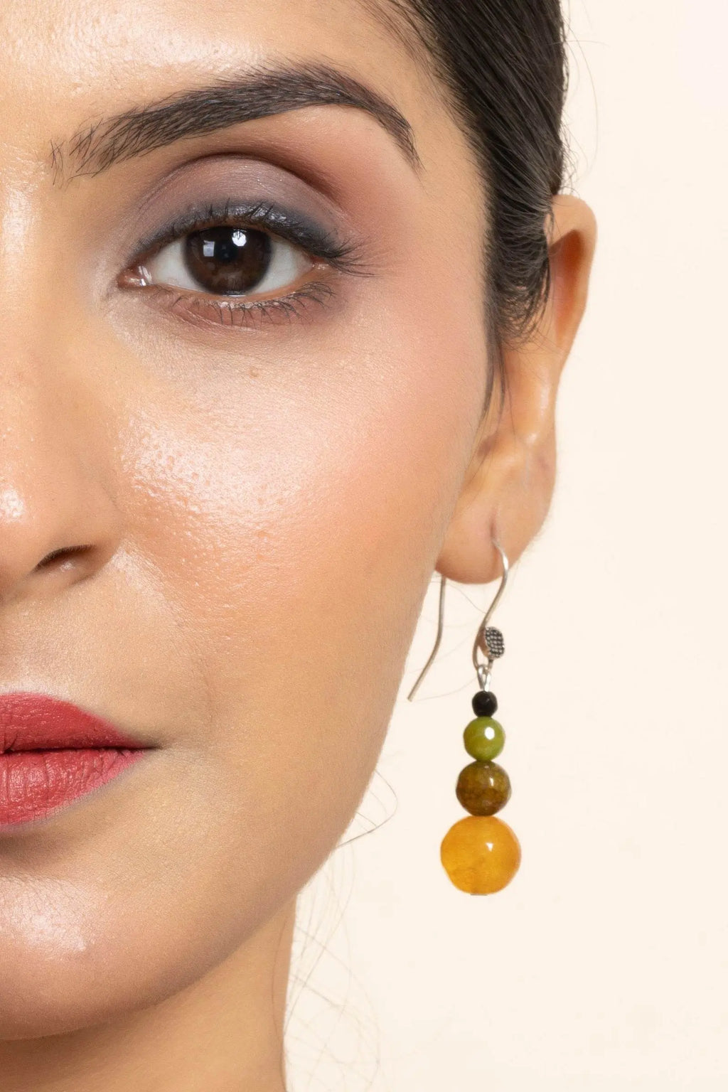 Handmade Green Black Yellow Semi-Precious Agate Onyx Necklace with Matching Earrings Jewelry Set - Lookandadorn.com