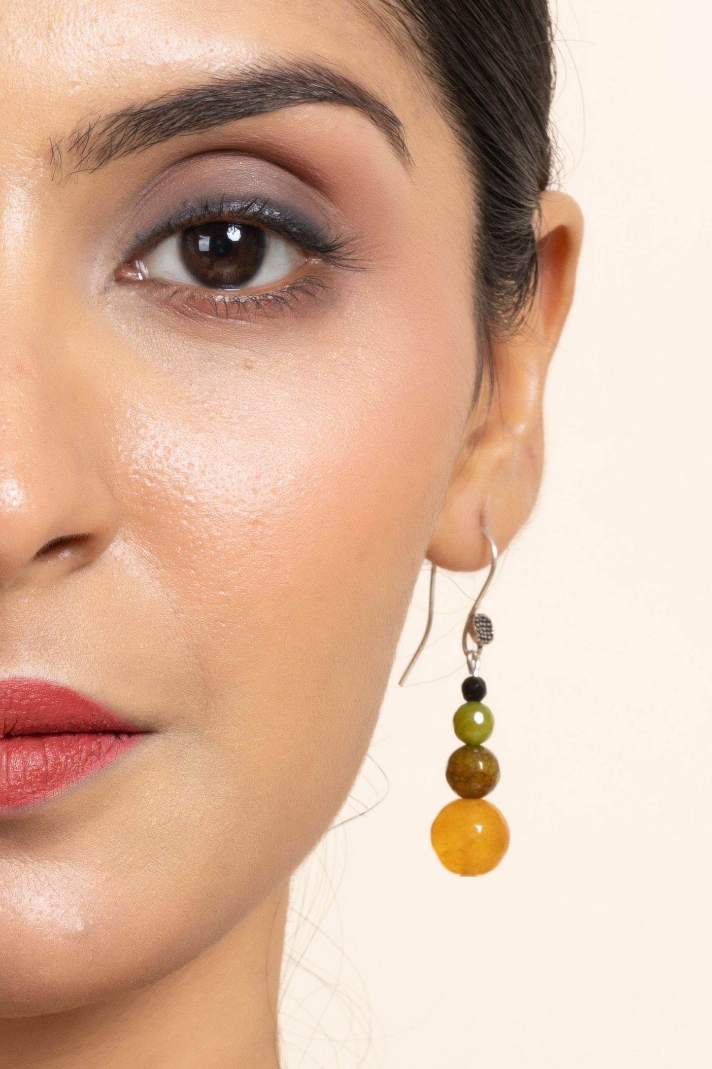 Handmade Green Black Yellow Semi-Precious Agate Onyx Necklace with Matching Earrings Jewelry Set - Lookandadorn.com