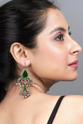 Green Silver Afghan Replica Glass Dangler with Ghungroo Jewelry Earrings - Lookandadorn.com