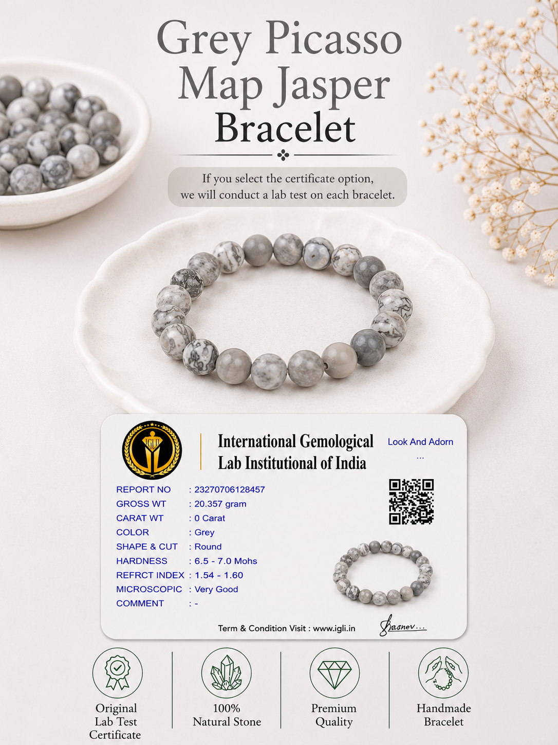 Grey Picasso Map Jasper Bracelet LOOK AND ADORN - designed for you