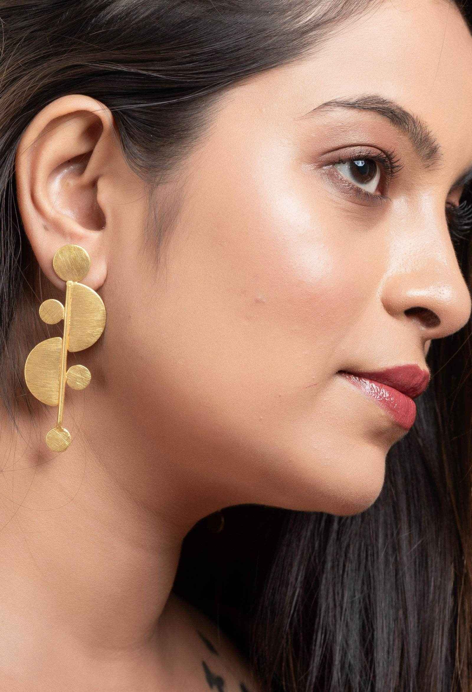 Half Moon Brass Stud Earrings - Non-Allergic, Elegant Fashion Jewelry for All Occasions - Lookandadorn.com