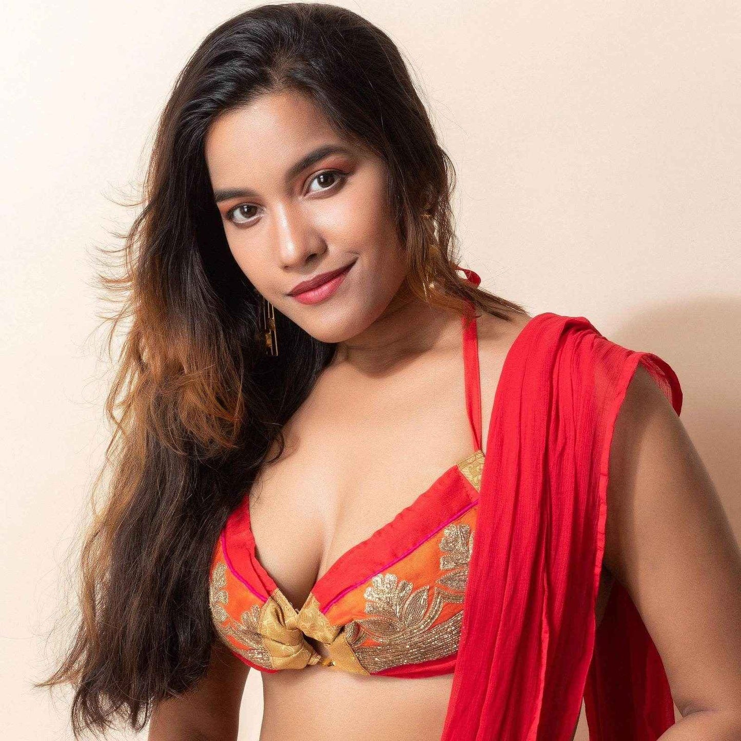 Designer Hand Embroidered Zardousi Work Fabric Backless Halter Neck Bikini Top Blouse - Non Padded - Lookandadorn.com