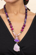 Handmade Purple Pink Agate Onyx Stone Necklace and Earring Jewelry Set for Women and Girls - Lookandadorn.com