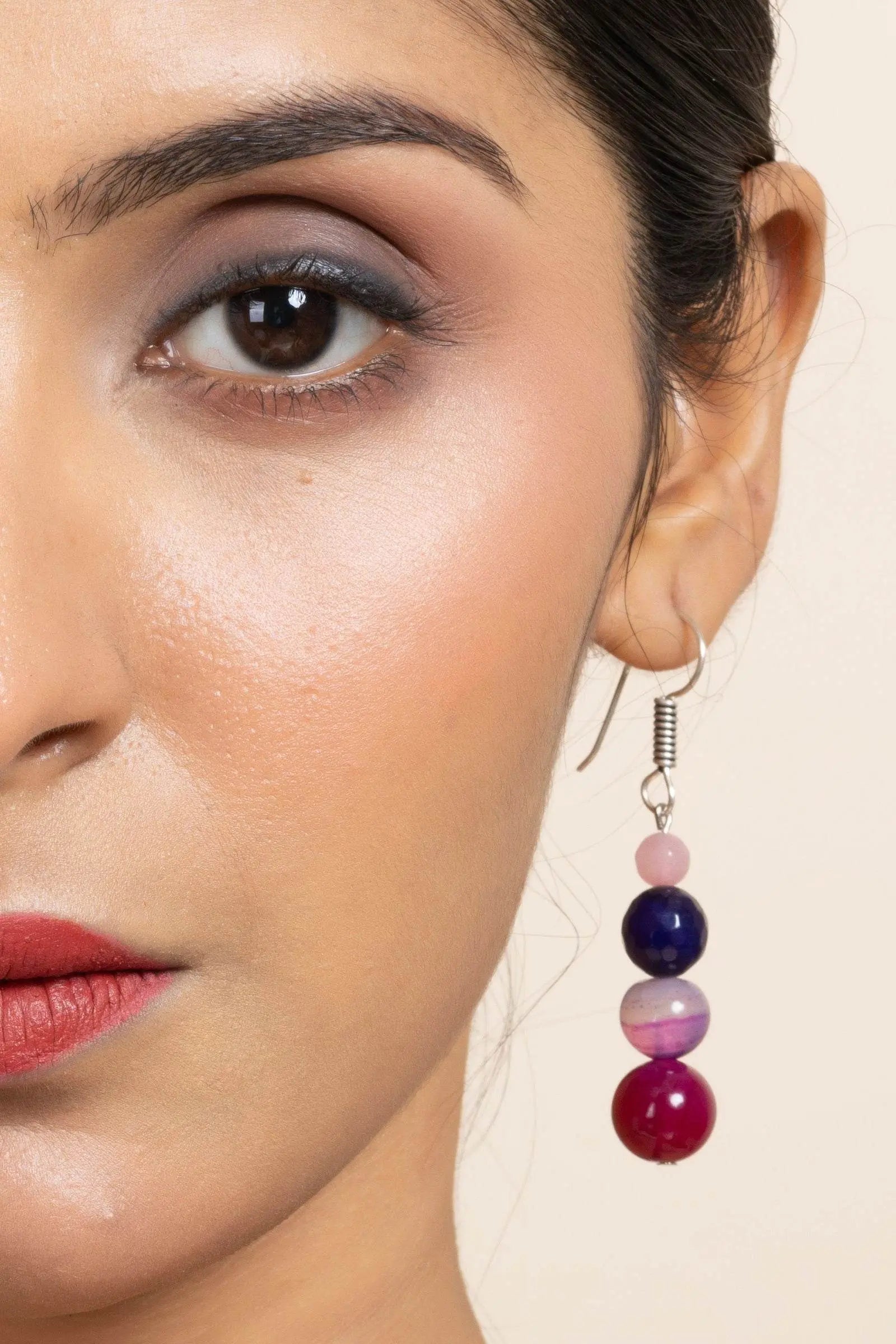 Handmade Purple Pink Agate Onyx Stone Necklace and Earring Jewelry Set for Women and Girls - Lookandadorn.com