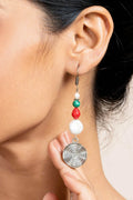 Handmade Earrings with Semi-Precious White Coin Pearl, Red Coral & Green Malachite - Lookandadorn.com