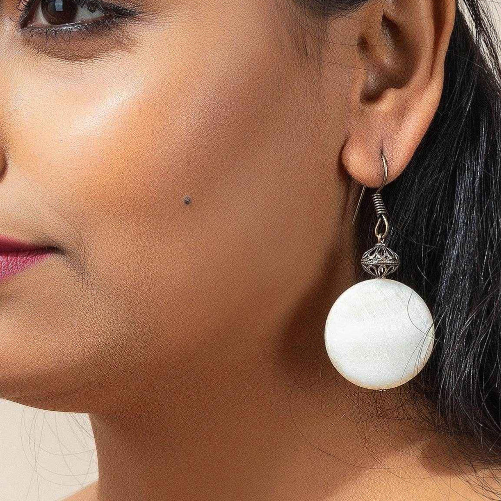 Handmade Mother Of Pearl with German Silver Designer Bead Earrings For All Occasions - Lookandadorn.com