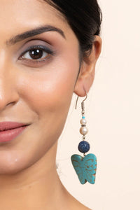 Handmade Semi Precious Blue Turquoise, Onyx & Pearl Butterfly Earrings for Women, Elegant Style - Lookandadorn.com