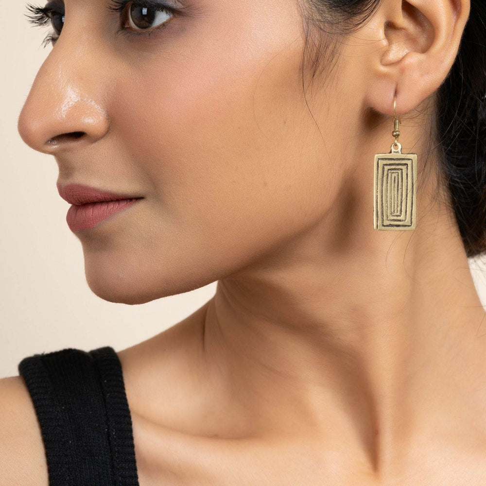 Handmade Golden Brass Rectangular Earrings - Unique Modern Design For All Occasions - Lookandadorn.com
