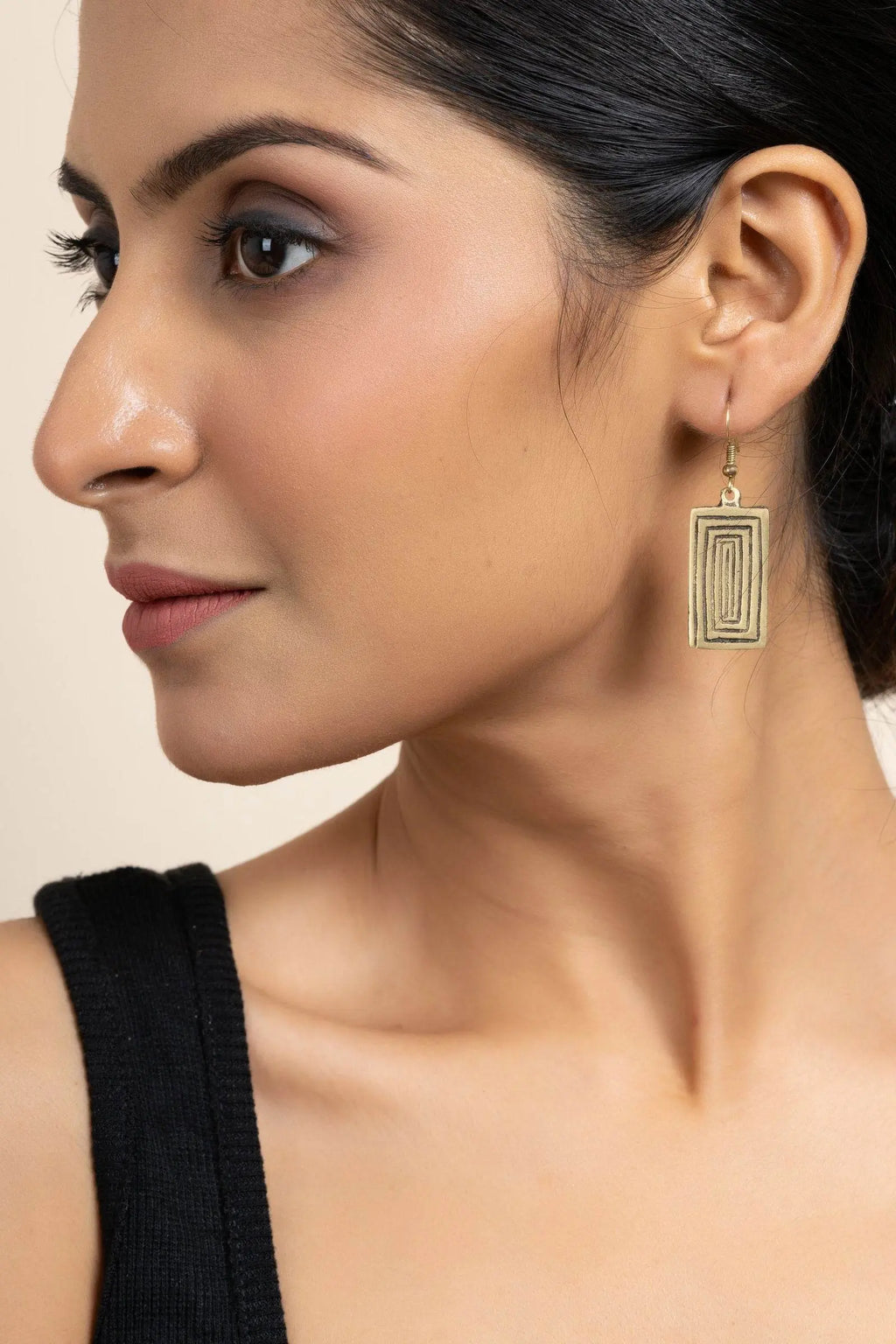 Handmade Golden Brass Rectangular Earrings