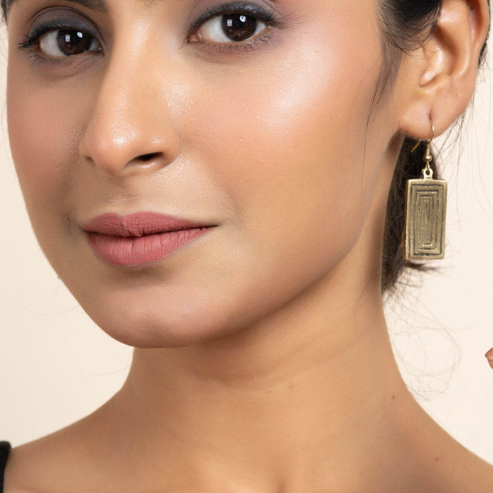 Handmade Golden Brass Rectangular Earrings - Unique Modern Design For All Occasions - Lookandadorn.com