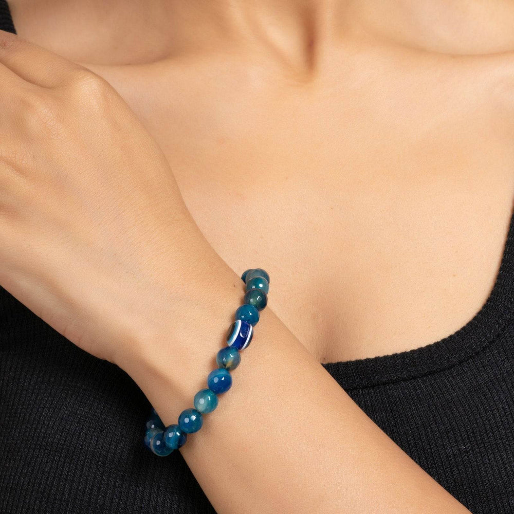 Handmade Blue Evil Eye Bracelet with Semi Precious Onyx for Unique Elegance - Lookandadorn.com