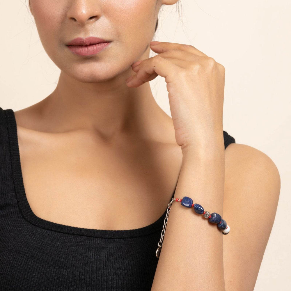 Handmade Lapis Lazuli Bracelet with White Semi Precious Stones Jade - Adjustable Design - Lookandadorn.com