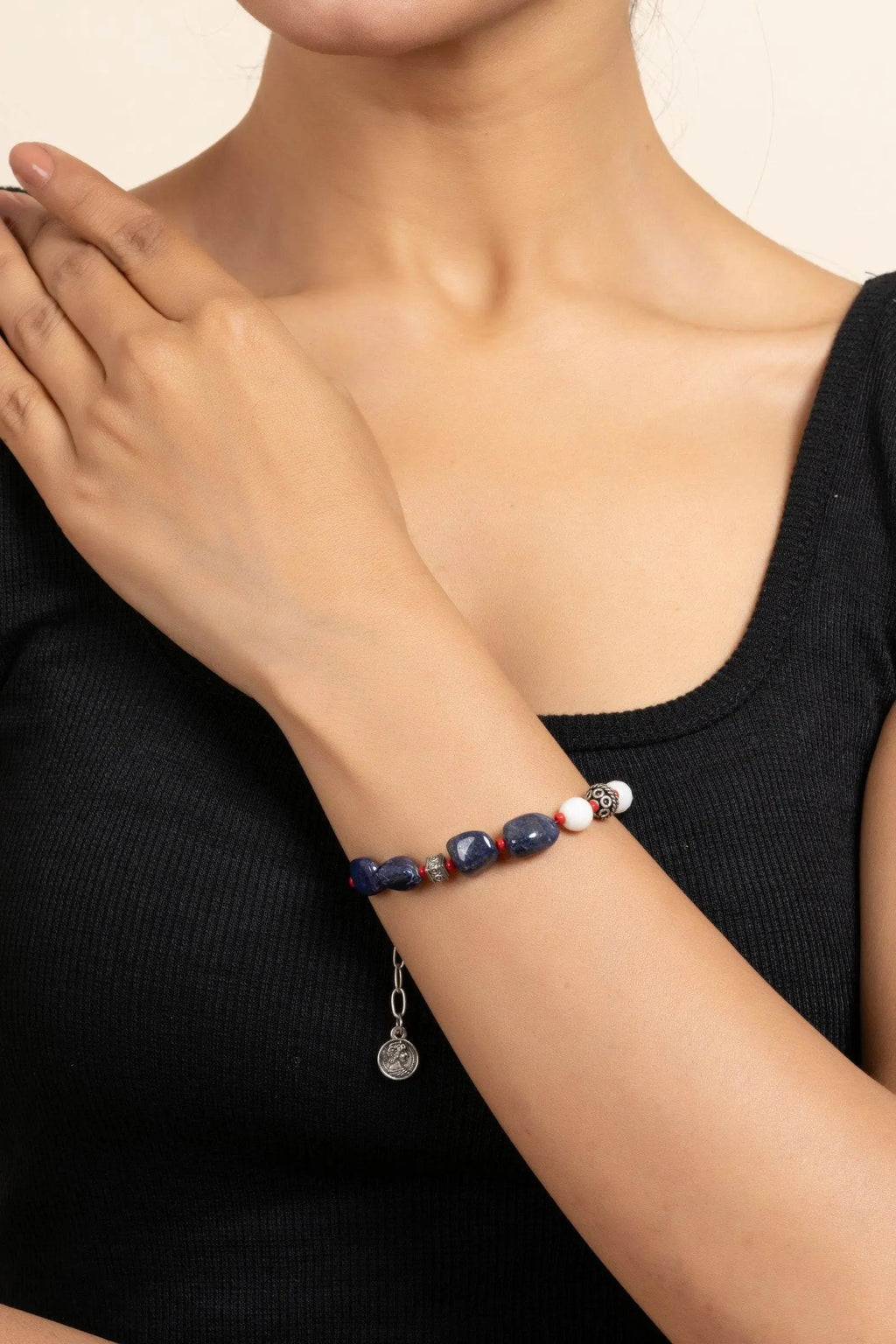 Handmade Lapis Lazuli Bracelet with White Semi Precious Stones Jade - Adjustable Design - Lookandadorn.com
