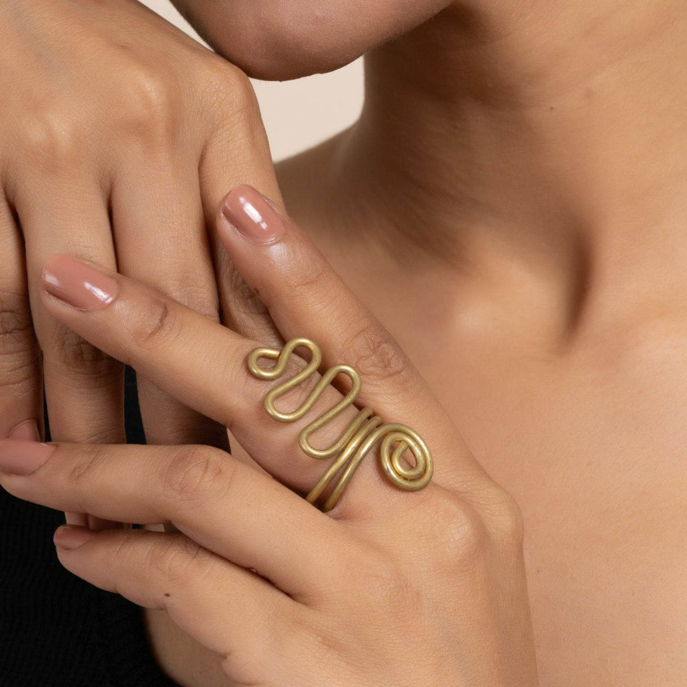 Handmade Adjustable Snake Dokra Brass Ring - Unique Intricate Design for Fashion Enthusiasts - Lookandadorn.com