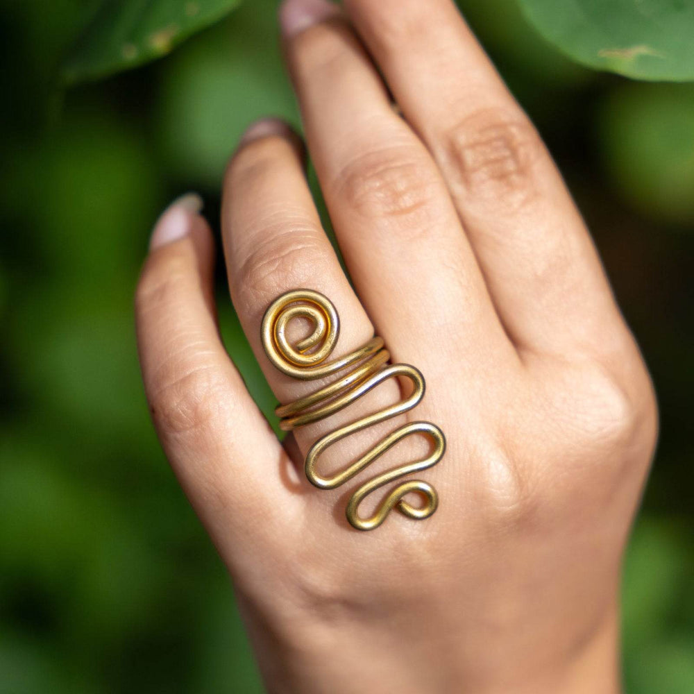 Handmade Adjustable Snake Dokra Brass Ring - Unique Intricate Design for Fashion Enthusiasts - Lookandadorn.com