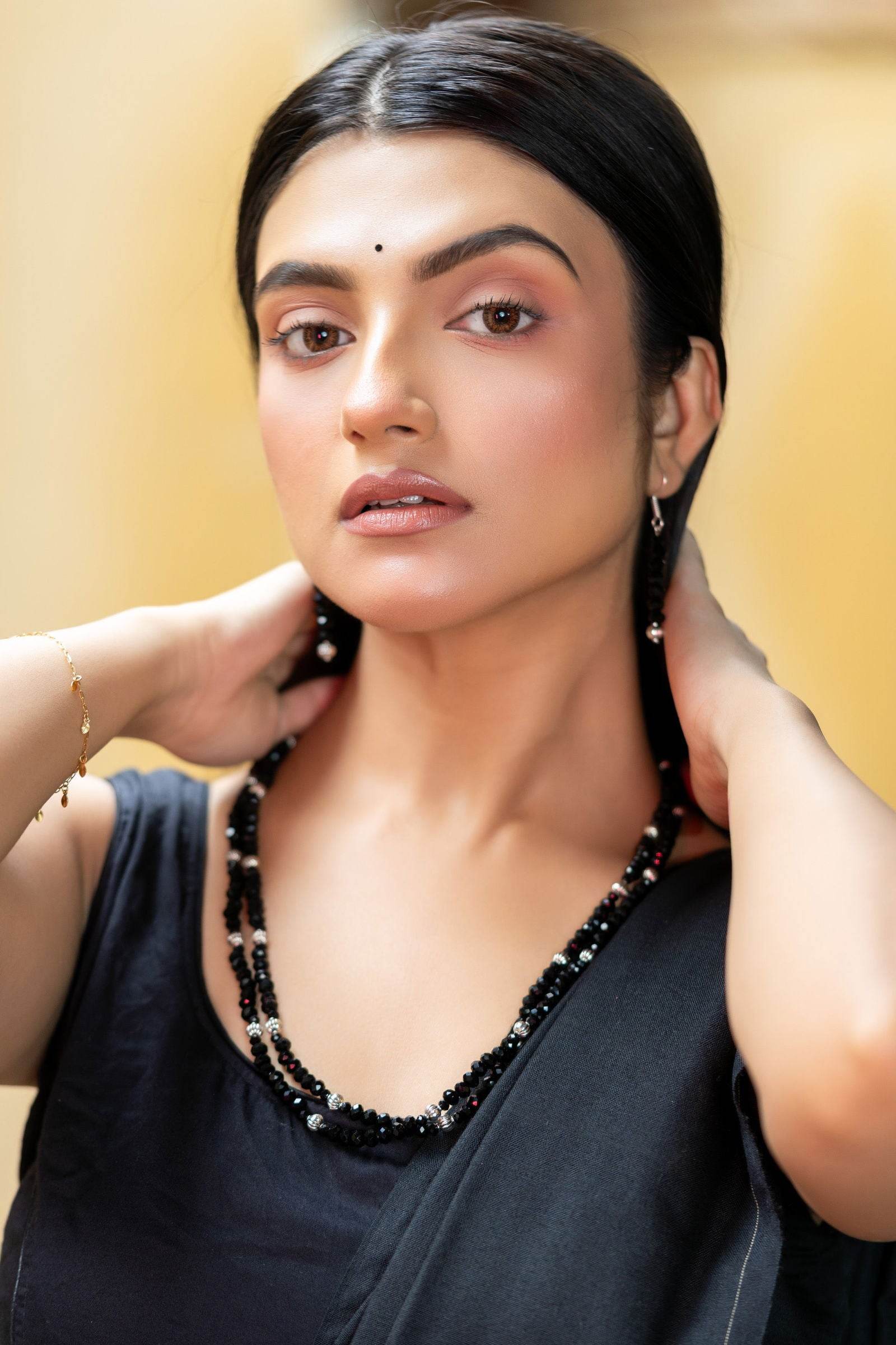 Handmade Double Layer Black Crystal German Silver Beads Necklace with Earrings Jewelry Set - Lookandadorn.com